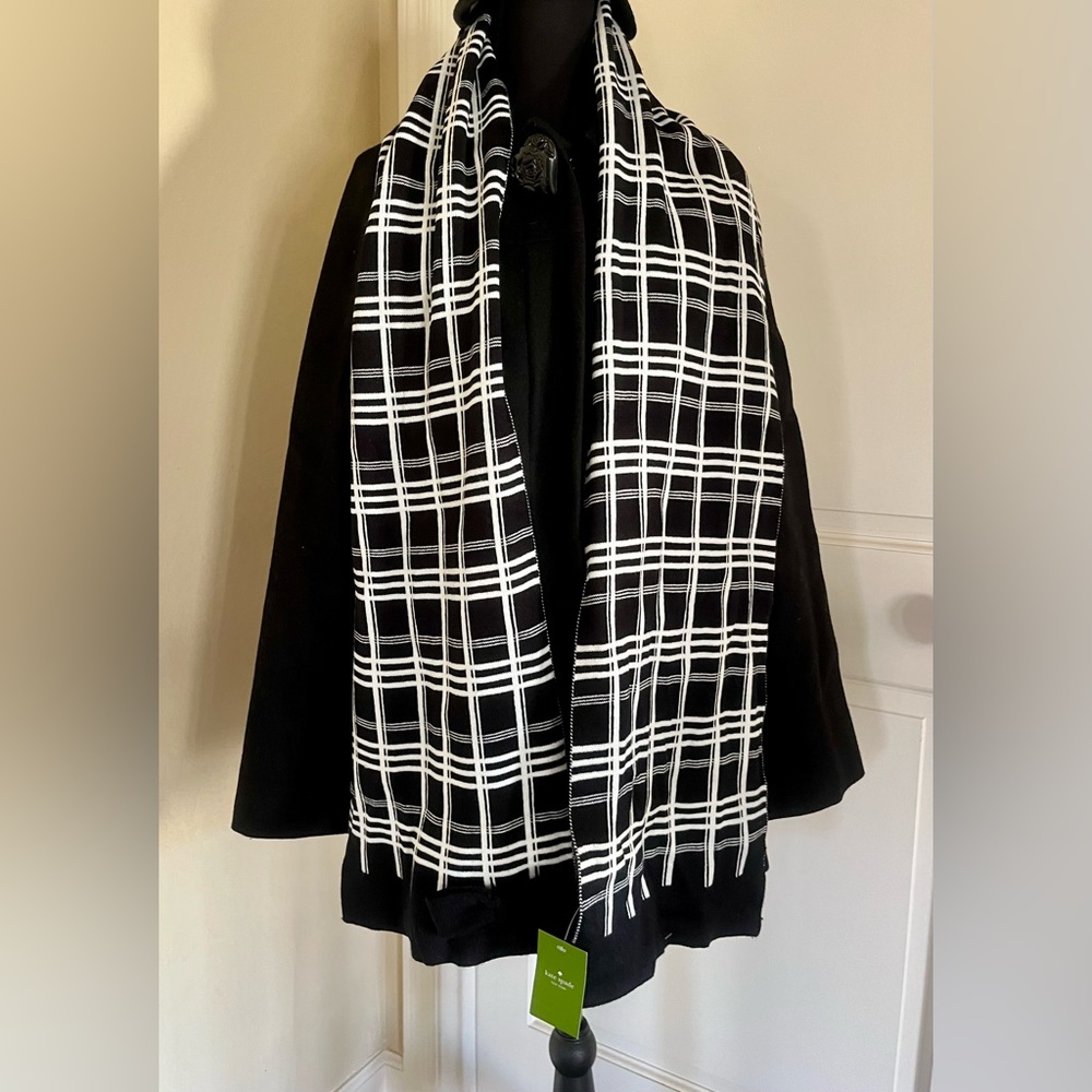 NWT Kate Spade Black and White Plaid Scarf and Matching Beanie - Picture 2 of 12
